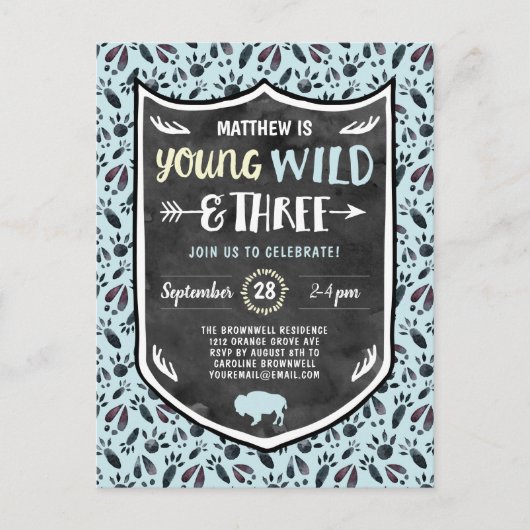 Blue Young Wild and Three Boys 3rd Birthday Party Briefkaart (Voorkant)