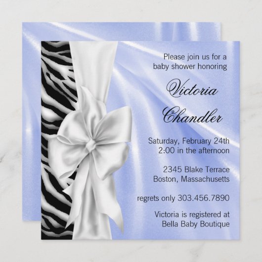 Blue Zebra Baby Shower Invitations (Devant / Derrière)