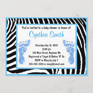 Blue Zebra Baby Shower-uitnodigingen Kaart