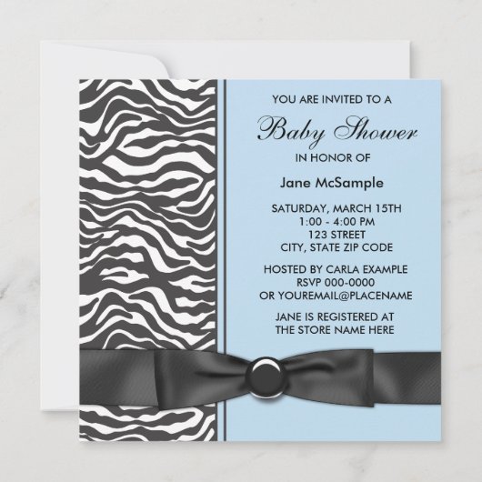 Blue Zebra Boy Baby Shower Invitations (Dos)