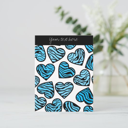 Blue Zebra coeurs Design Carte postale (Debout devant)