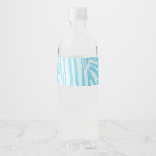 Blue Zebra Pattern Waterfles Etiket (Voorkant)