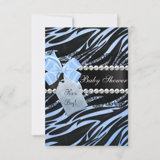 Blue Zebra Print Boy Baby shower Invitation (Devant)