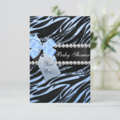 Blue Zebra Print Boy Baby shower Invitation (Debout devant)