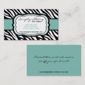 Blue Zebra Print Carte de visite salon de cheveux (Devant / Derrière)