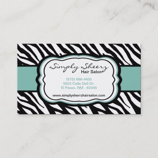 Blue Zebra Print Carte de visite salon de cheveux (Devant)