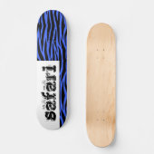 Blue Zebra Safari Stripes Skateboard (Recto)