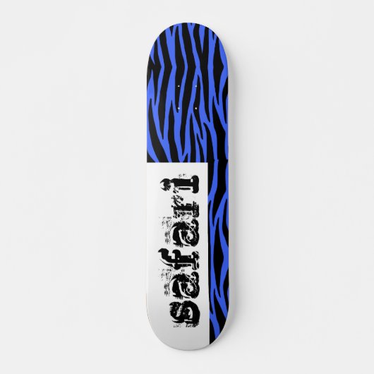 Blue Zebra Safari Stripes Skateboard (Devant)