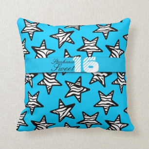 Blue zebra stars Sweet 16 Coussin d'anniversaire