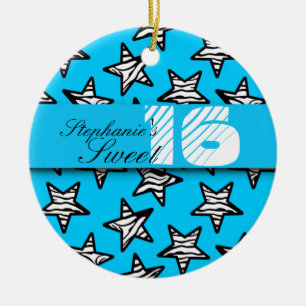 Blue zebra stars Sweet 16 Verjaardag Ornament