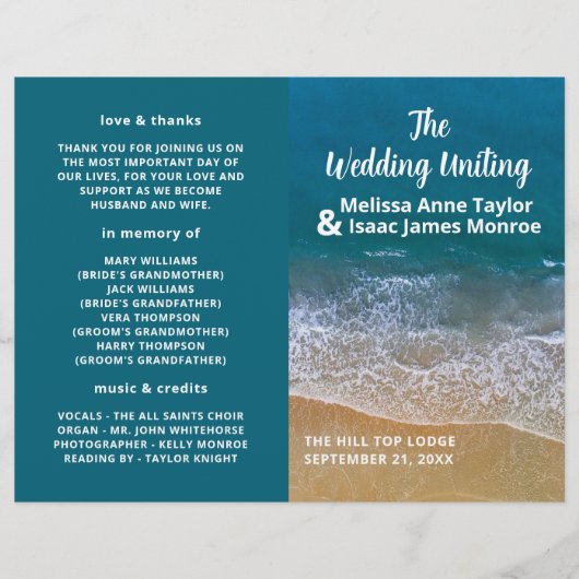 Blue Zee Beach bruiloft programma (Voorkant)