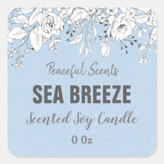 Blue Zee Breeze Soy Candle Productlabels Vierkante Sticker (Voorkant)