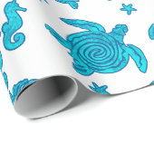 Blue Zee Life Pattern op White Cadeaupapier (Rol Hoek)