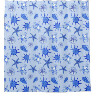 Blue Zee Shell Pattern Douchegordijn