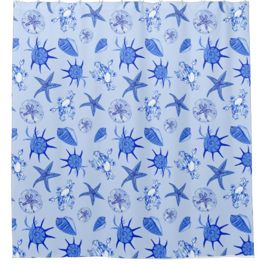 Blue Zee Shell Pattern Douchegordijn (Voorkant)