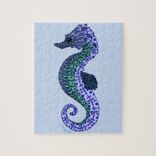 Blue Zen Tangle Seahorse Aqua Ocean Art Legpuzzel