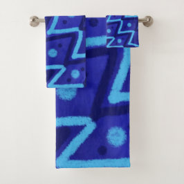 Blue Zig Zags Dots Funky Pattern Bad Handdoek
