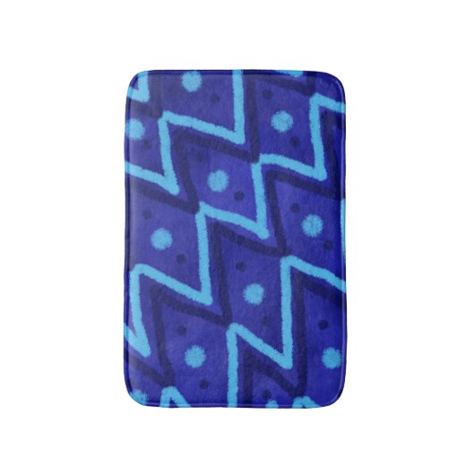 Blue Zig Zags Dots Funky Pattern  Badmat (Voorkant Verticaal)