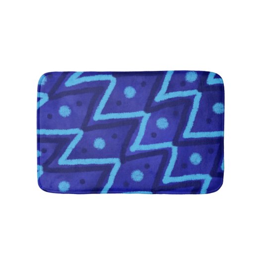 Blue Zig Zags Dots Funky Pattern Badmat (Voorkant)