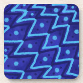 Blue Zig Zags Dots Funky Pattern  Bier Onderzetter (Voorkant)