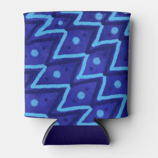 Blue Zig Zags Dots Funky Pattern  Blikjeskoeler (Voorkant)