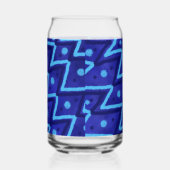 Blue Zig Zags Dots Funky Pattern  Blikvorm Glas (Links)