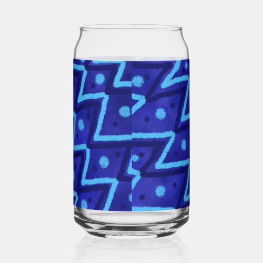 Blue Zig Zags Dots Funky Pattern Blikvorm Glas (Links)