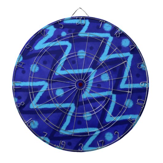 Blue Zig Zags Dots Funky Pattern  Dartbord (Voorkant)