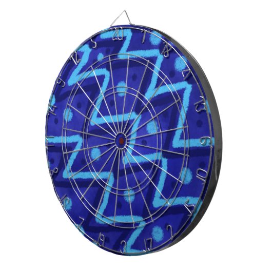 Blue Zig Zags Dots Funky Pattern Dartbord (Voorkant Rechts)