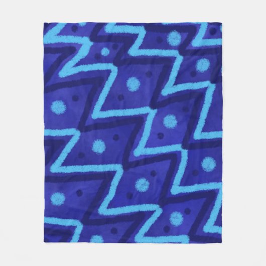 Blue Zig Zags Dots Funky Pattern Fleece Deken (Voorkant)