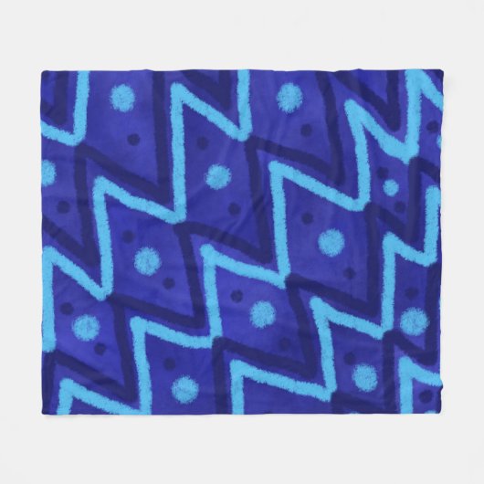 Blue Zig Zags Dots Funky Pattern Fleece Deken (Voorkant (Horizontaal))