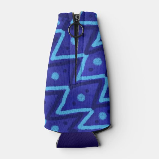 Blue Zig Zags Dots Funky Pattern Flesjeskoeler (Achterkant)