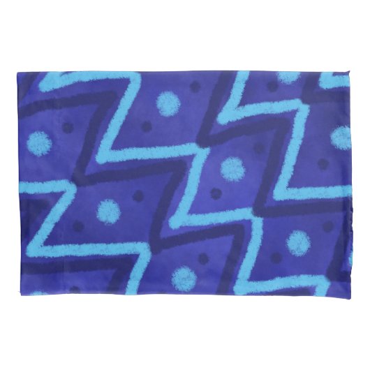 Blue Zig Zags Dots Funky Pattern  Kussensloop (Voorkant)