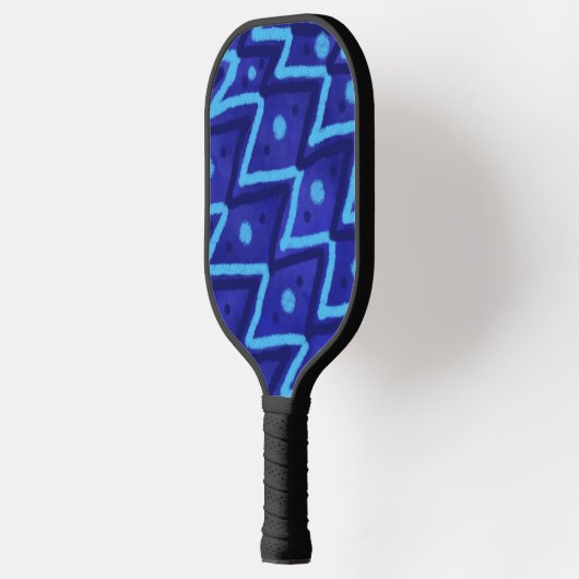 Blue Zig Zags Dots Funky Pattern Pickleball Paddle (Links)