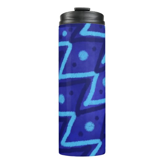 Blue Zig Zags Dots Funky Pattern Thermosbeker (Voorkant)