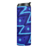 Blue Zig Zags Dots Funky Pattern Thermosbeker (Gedraaid links)