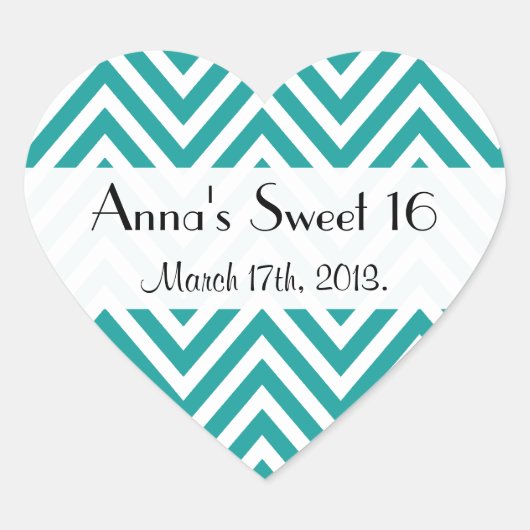 Blue Zigzag, Blue Chevron, Zigzag, Sweet 16 Hart Sticker (Voorkant)