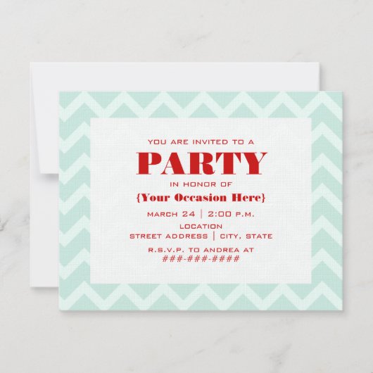 Blue Zigzag & Red Party Invitation Kaart (Voorkant)