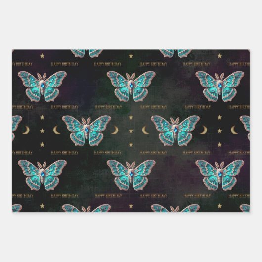 Blue Zircon December Birthstone Moth Birthday Inpakpapier Vel (Voorkant 3)
