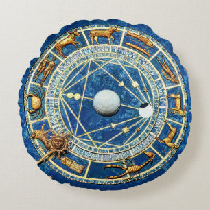 Blue Zodiac Astrologie Geboorte / Zon Tekenen Goud Rond Kussen