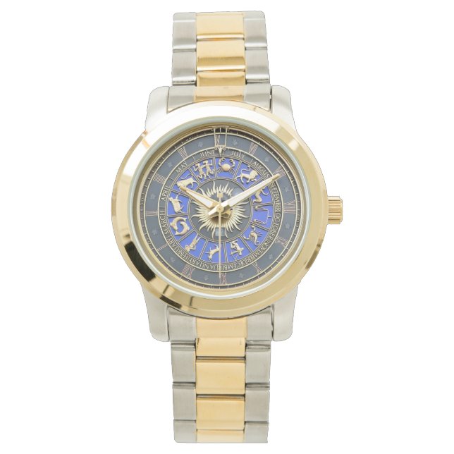 Blue Zodiac Wheel Horloge (Voorkant)
