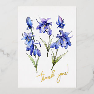 Bluebell Bloem "Dank je!" bewerkbaar Folie Feestdagenkaart