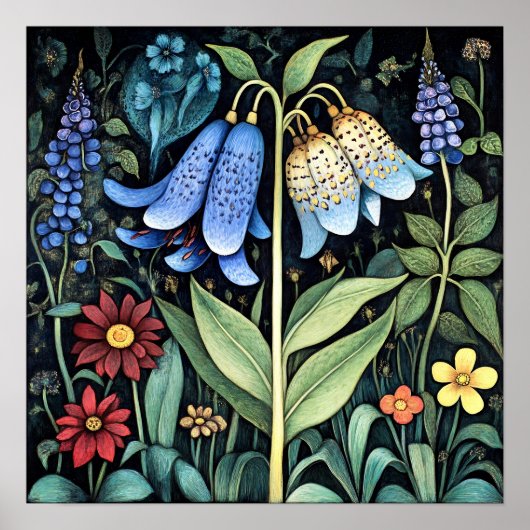 Bluebell Whimsical Painting, kunstdruk Poster (Voorkant)
