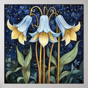 Bluebell Whimsical Painting, kunstdruk Poster