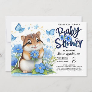 Bluebell Whimsy Chipmunk Blue Boy Baby shower Kaart