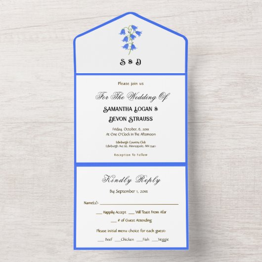 Bluebells All in One Trouw Uitnodiging (Binnen)