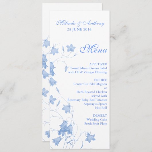 Bluebells - Blauw menu (Voorkant / Achterkant)