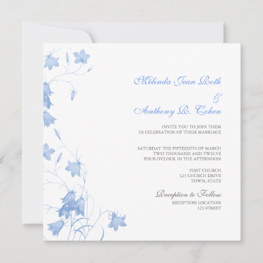 Bluebells - Blue Square Wedding Invitation Kaart (Voorkant)