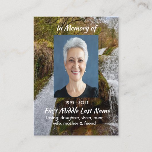 Bluebells Waterfall Landscape  Memorial Keepsake  Visitekaartje (Voorkant)