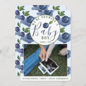 Blueberries Baby Boy Pregnancy Invitation (Devant / Derrière)